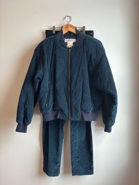 Jones New York Sport Navy Blue Polka Dot Bomber Jacket and Pant Set